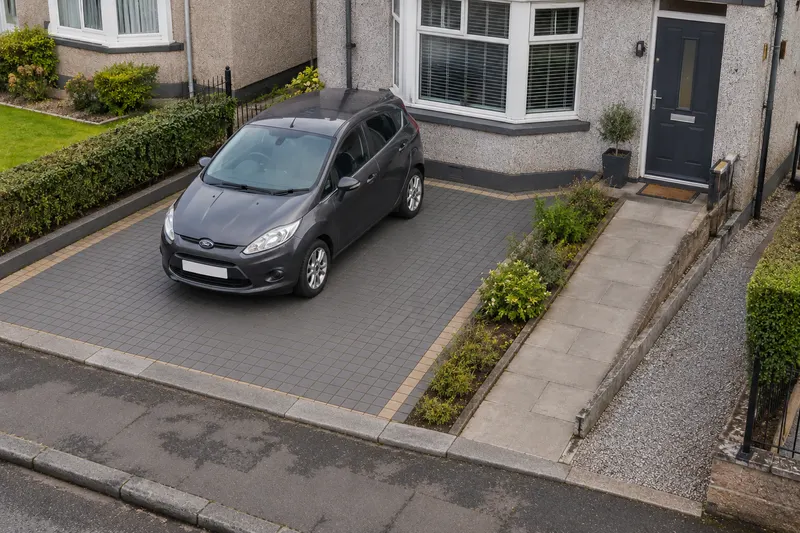 Private parking space with a separate clear walking route and planted strip